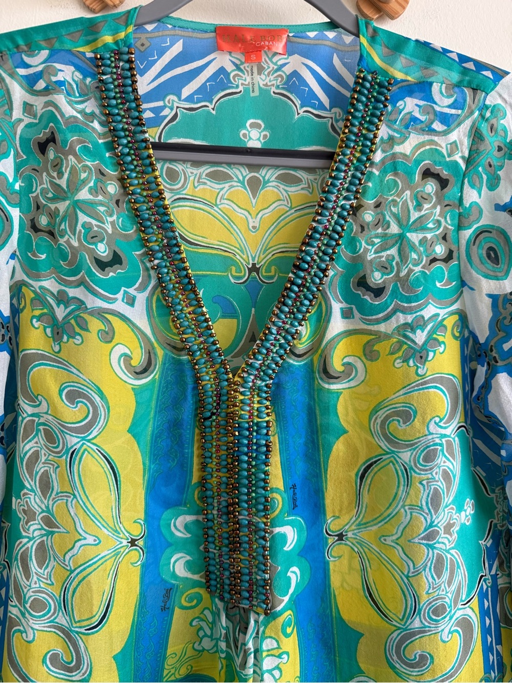 Hale Bob Cabana 100% Silk Beaded Neckline Top - Picture 2 of 5